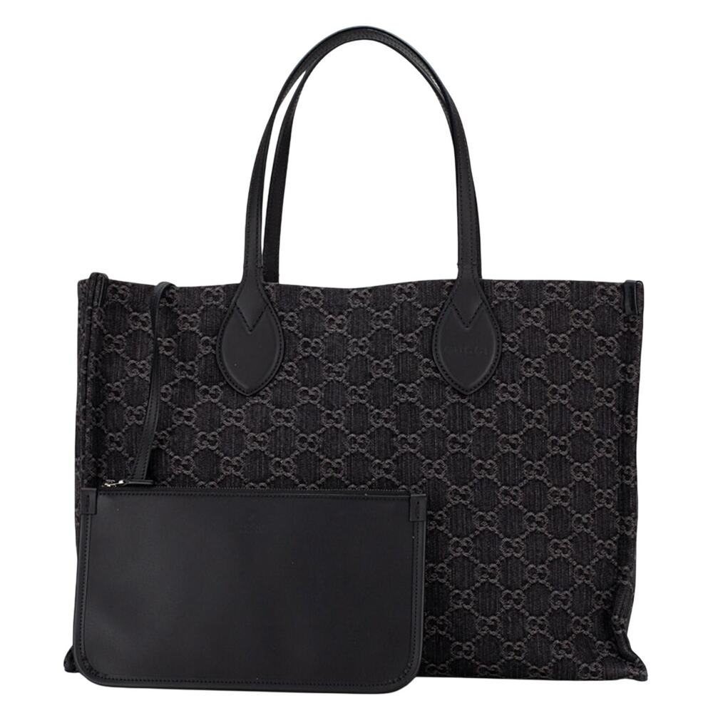 Gucci Denim Ophidia GG Monogram Large Tote Black Grey NWT